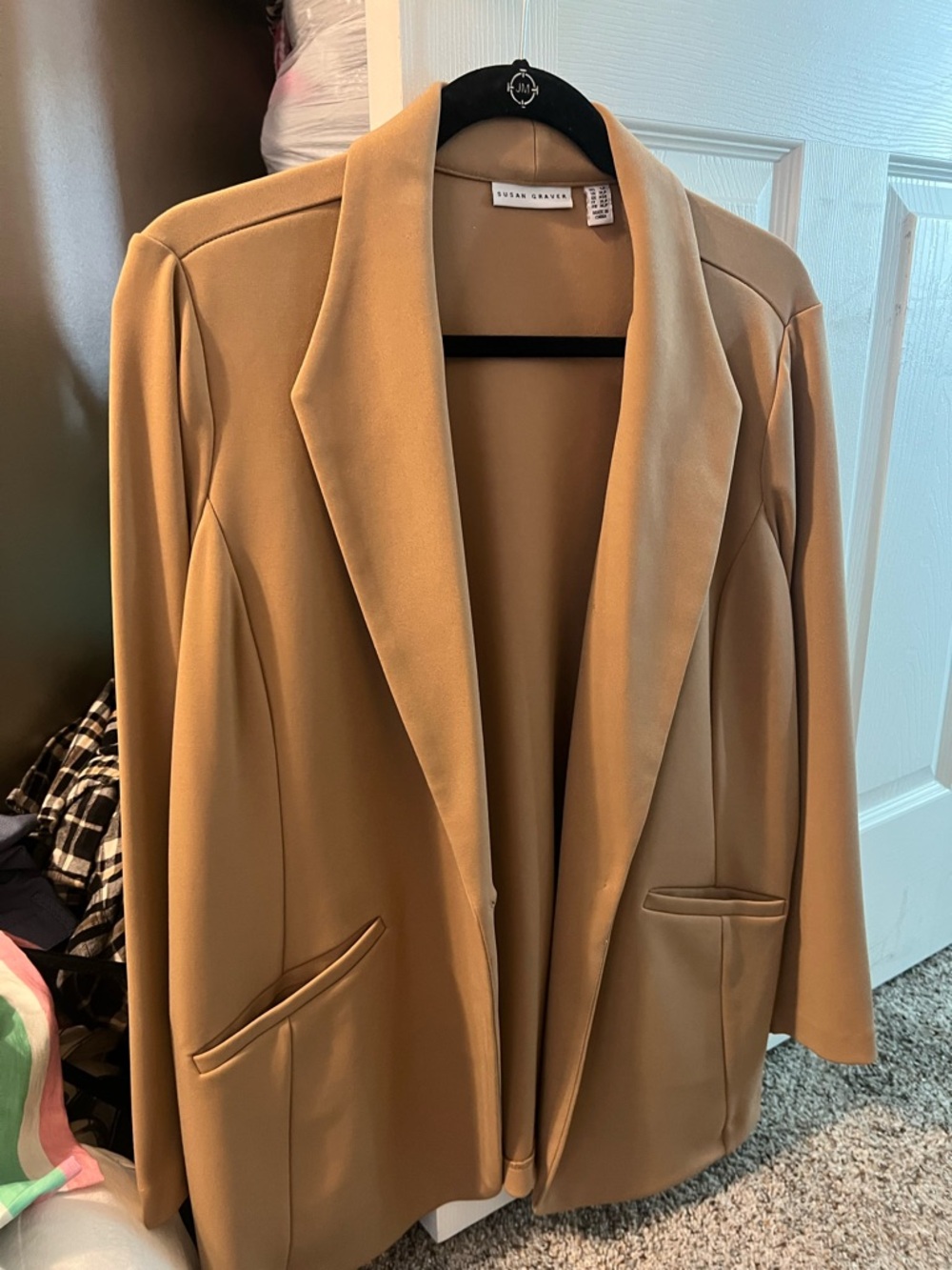 Susan Graver Camel Open-Front Blazer